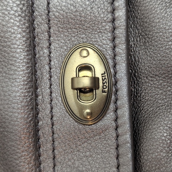 Vintage Authentic Fossil Metallic Gold Pebbled Leather Crossbody Shoulder Bag - Picture 2 of 7